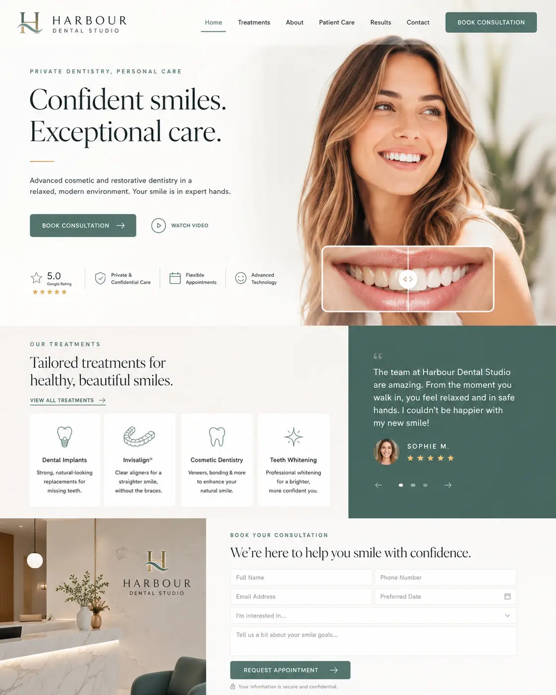 Dental and aesthetics website concept