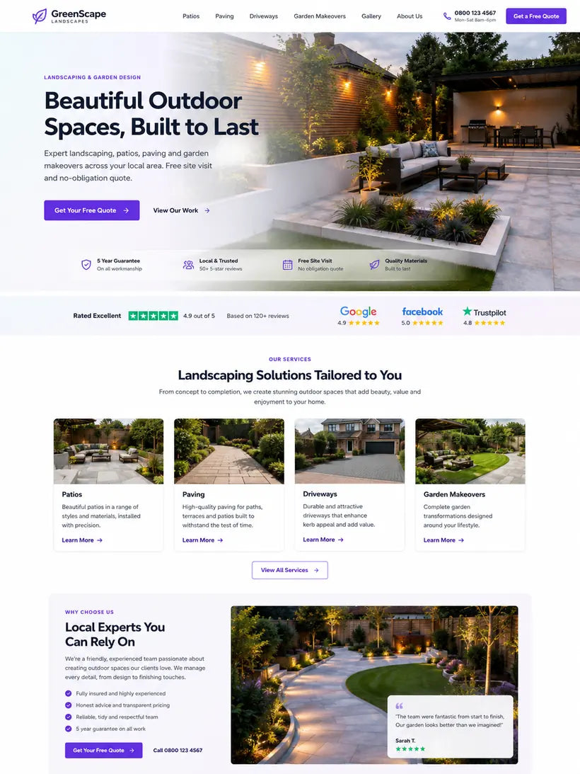 Landscaping landing page design preview