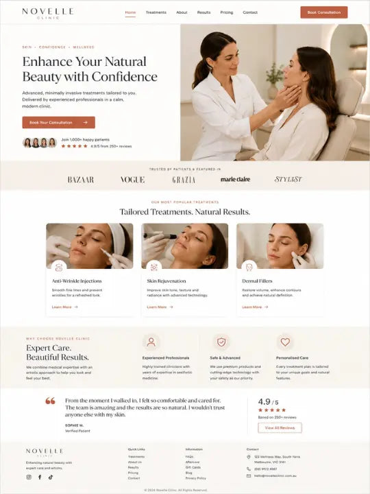 Private clinic landing page design preview